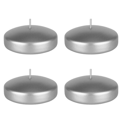Mega Candles 4 pcs Unscented Silver Floating Candles, Hand Poured Wax Candle 3 Inch Diameter, Home Décor, Wedding Receptions, Occasions, Festivities, Events, Meditations, Tranquility, Spa