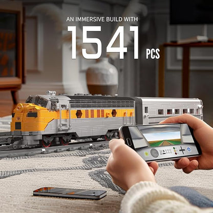 Mould King 12018 Train Building Blocks Sets Remote/App Control EMD F7 Internal Combustion Locomotive Kits Scale Model with Tracks for Adults Teen(1541 PCS)