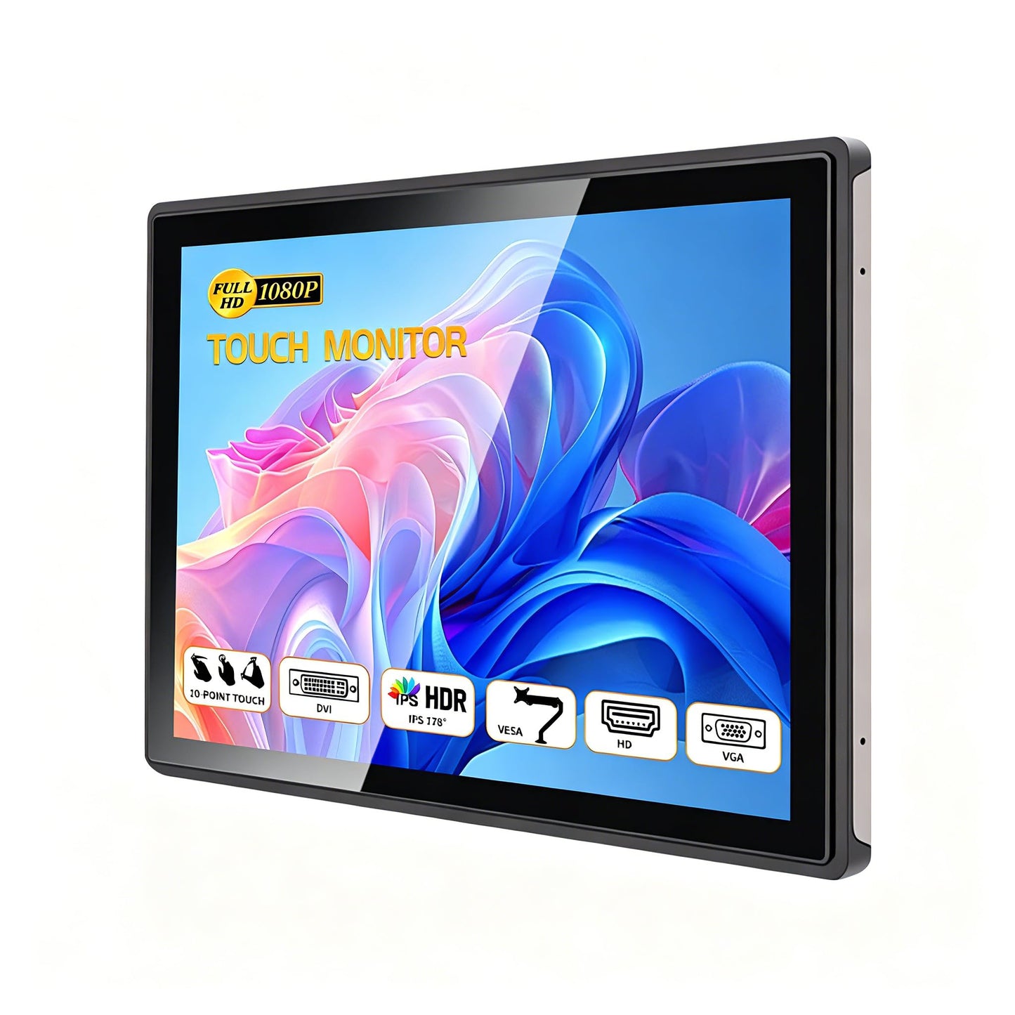 Nekiuy 19 Inch Industrial Embedded Touchscreen Monitor, Ratio 16:9 Embedded Display, Built-in Speakers, IP65 Front, Features HD/VGA/DVI/USB Ports