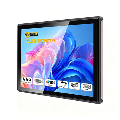 Nekiuy 19 Inch Industrial Embedded Touchscreen Monitor, Ratio 16:9 Embedded Display, Built-in Speakers, IP65 Front, Features HD/VGA/DVI/USB Ports