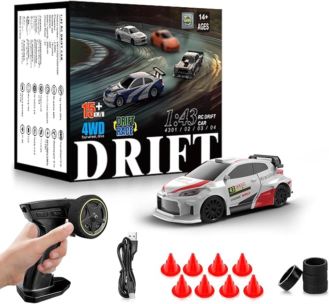 RC Drift car 1/43 Mini Rc Drift car with Gyroscope 2.4GHz Full Proportional Remote control Cars 4WD High Speed Racing with Lights Racing Tires Model Cars Gift for Adults Kids Boys Girls