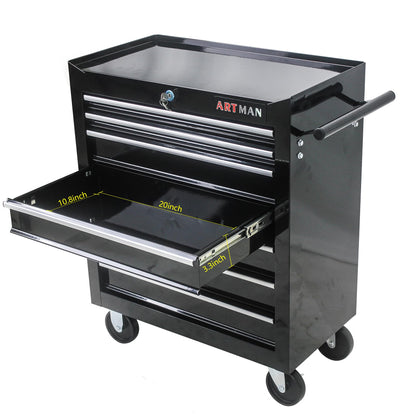 LKJYBG 7-Drawer Rolling Tool Cart Cabinet with Keyed Locking System High Capacity Tool Storage Cabinet Organizer with Wheels Black