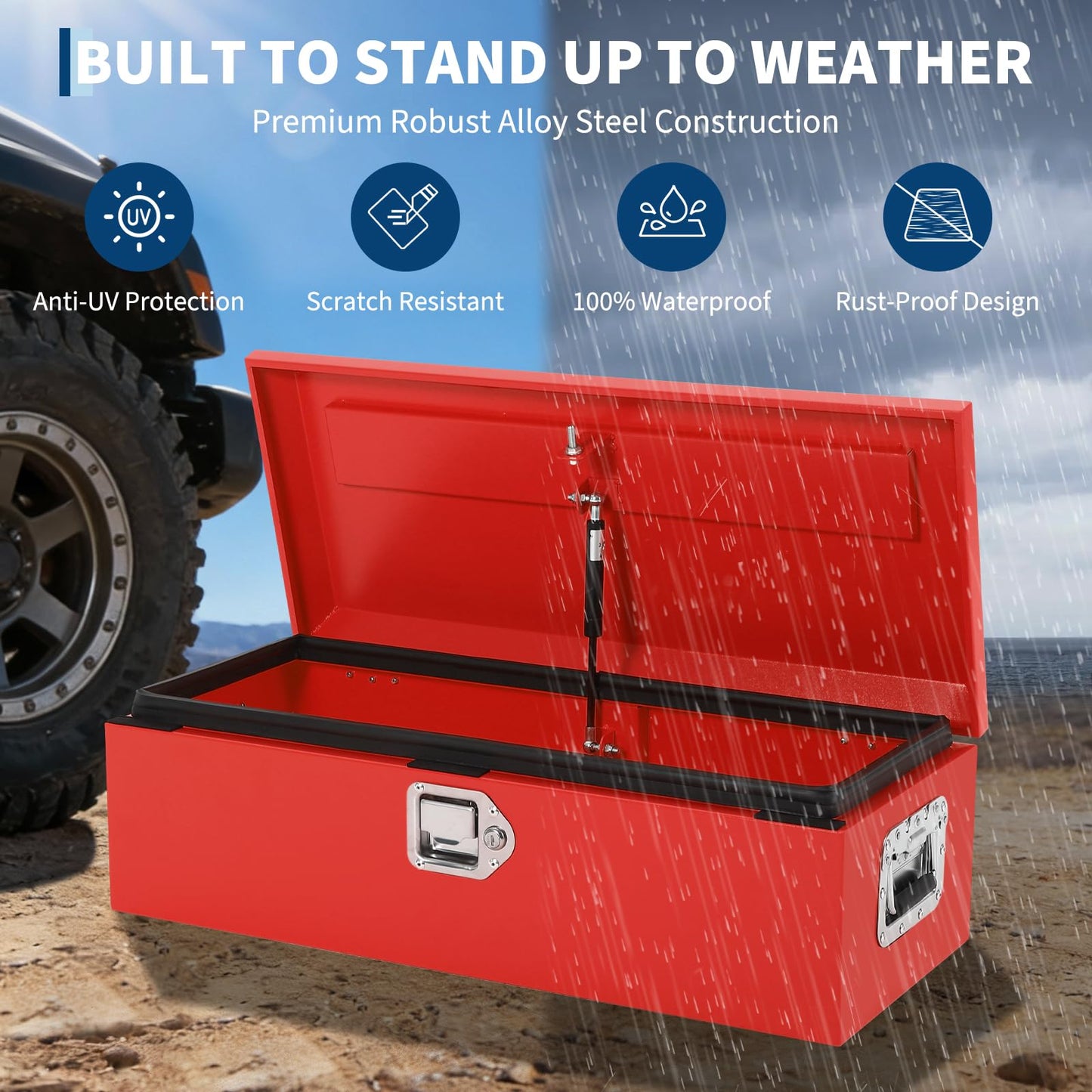 COZONY Heavy Duty 48x15 Inch Steel Truck Bed Tool Box, Lockable Weatherproof Cross-Bed Storage Chest, Industrial Strength for Full-Size Pickup RV Trailer