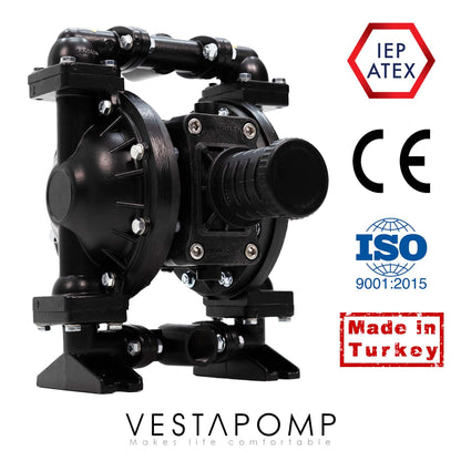 Vestapomp Air Operated Diaphragm Pump - New Version - Diaphragm Pump Air - Waste Oil AODD - Double Pneumatic Transfer (1 inch Discharge, Aluminum Body + Nitrile 40 GPM 100 PSI)