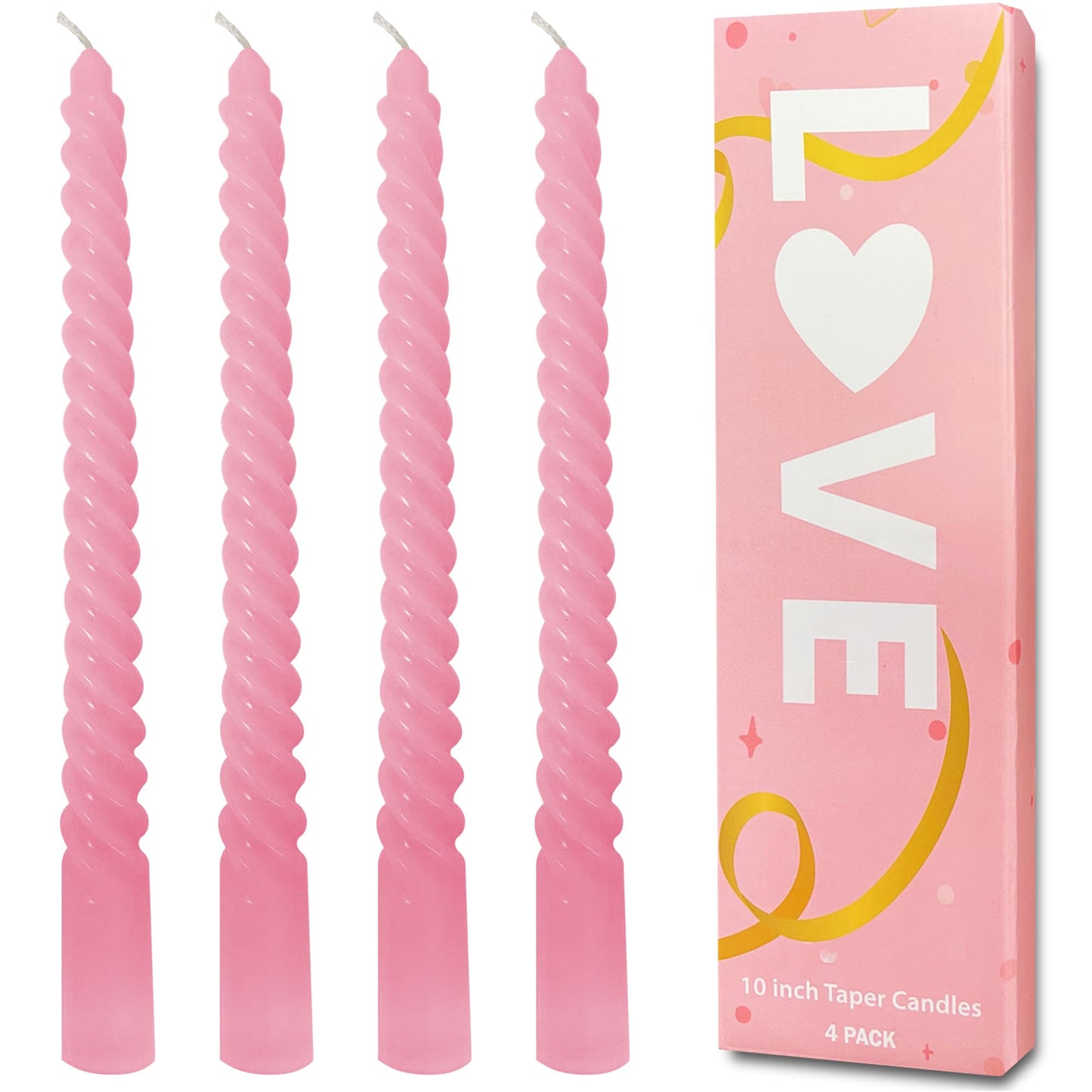 Topsics Taper Candles, Spiral Twisted Taper Candles Set of 4, Unscented Taper Candlesticks 10 inch Tall, Home Decor Kitchen Decor Wedding Decorations (Pink)