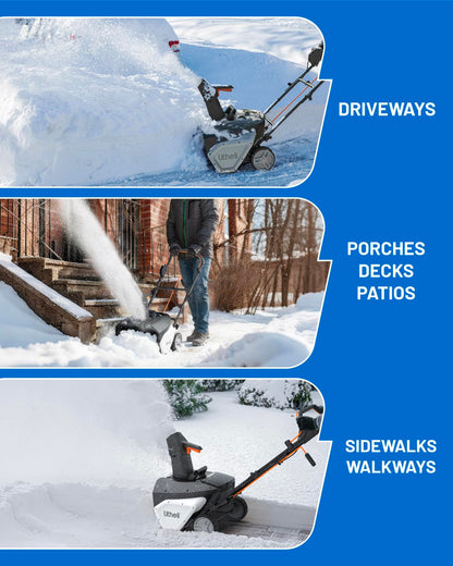 Litheli Cordless Snow Blower, 40V Brushless Electric Snow Thrower with Wheels, 180° Adjustable Chute, LED Light, Easy Maneuver Snow Removal Kit with Battery for Driveway