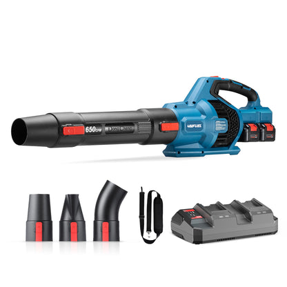 Dong Cheng Brushless Cordless Leaf Blower, 40V Battery Powered Blower with 2 * 4.0Ah Batteries & Charger, 650 CFM High-Efficiency Blower for Sidewalks, Driveways, Town Care, Blowing Leaves and Snow