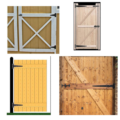 HLMOptimo Heavy Duty T Hinge Tee Hinge T Strap Hinge Shed Hinge Gate Hinge Barn Hinge Fence Hinge Door Hinge Wrought Rustproof All Size Black (6 pcs, 6 inch