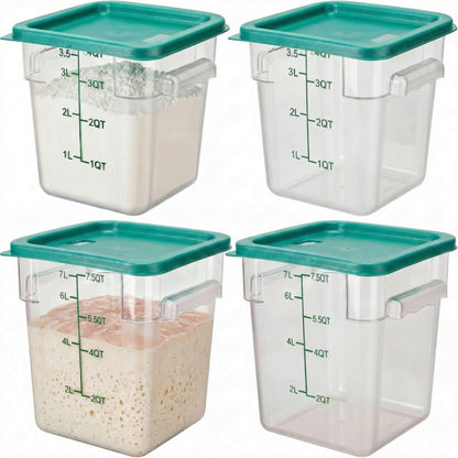 Lallisa 4 Pcs 8qt & 4qt Clear Food Storage Containers with Lids Handles and Scales, Stackable Plastic Square Food Storage Containers for Dough Proofing Baking Kitchen Restaurant(Green)