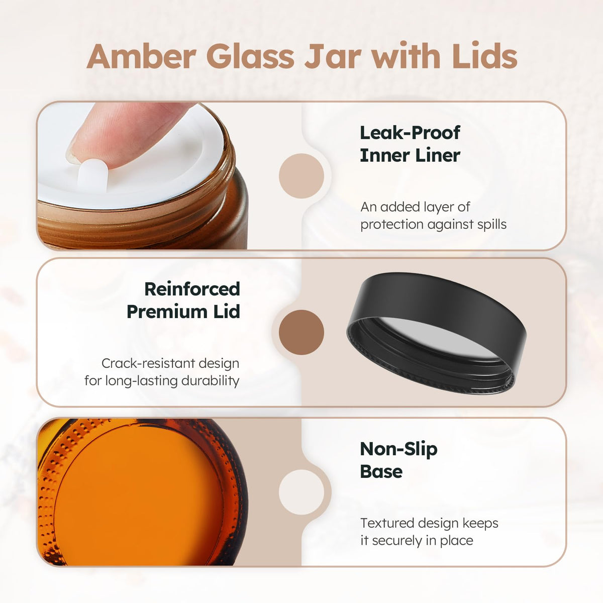4 oz Glass Jars with Metal Lids, 24 Pack Amber Small Glass Jars with Black Lids Leakproof Round Airtight Empty Cosmetic Travel Containers with Inner Liners For Lotions Powders and Candle Making