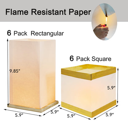 FUELYE 12 Pack Floating Lanterns Square Rectangle Sets, Outdoor Decorative Lanterns with Waterproof, Floating Candles for Pool, River, Memorials, Wedding, Bar, and Parties