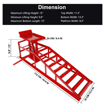 2-Pack 5 Ton Low Profile Hydraulic Car Ramps with Built-in Jack, Adjustable Vehicle Lift Service Ramps, 9.8" to 15" Height Range, Heavy Duty Steel Ramps for Oil Changes, SUVs & Light Trucks