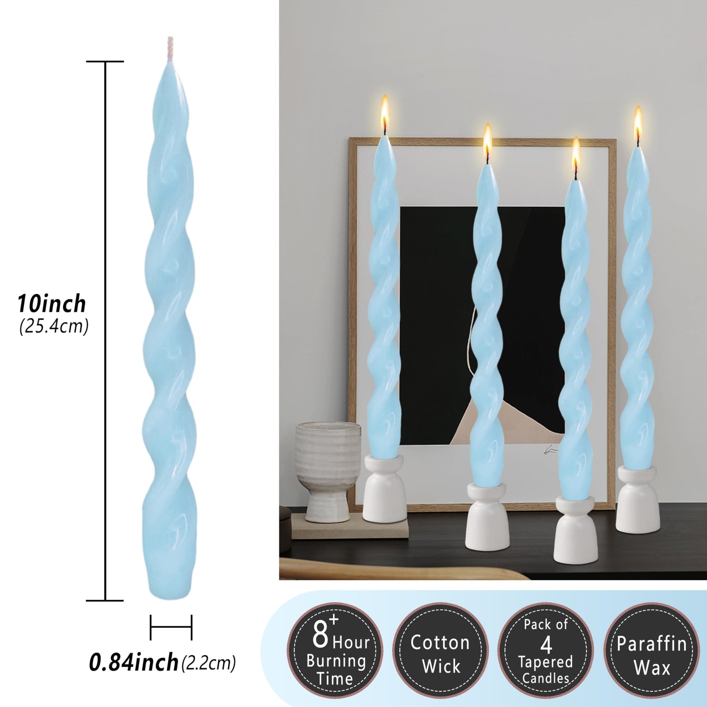 Blue Candlesticks Spiral Taper Candle Twisted Candle Sticks Long Tapered Candles Unscented Candle for Home Decoration Holiday Wedding Party