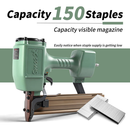 Smos-X N851 Pneumatic Staple Gun 16 Gauge 7/16" Roofing Nail Gun Accepts 3/5" to 2" Leg Staples Upholstery Staple Gun for Roof Decking Subflooring,Kinds of Wood Construction