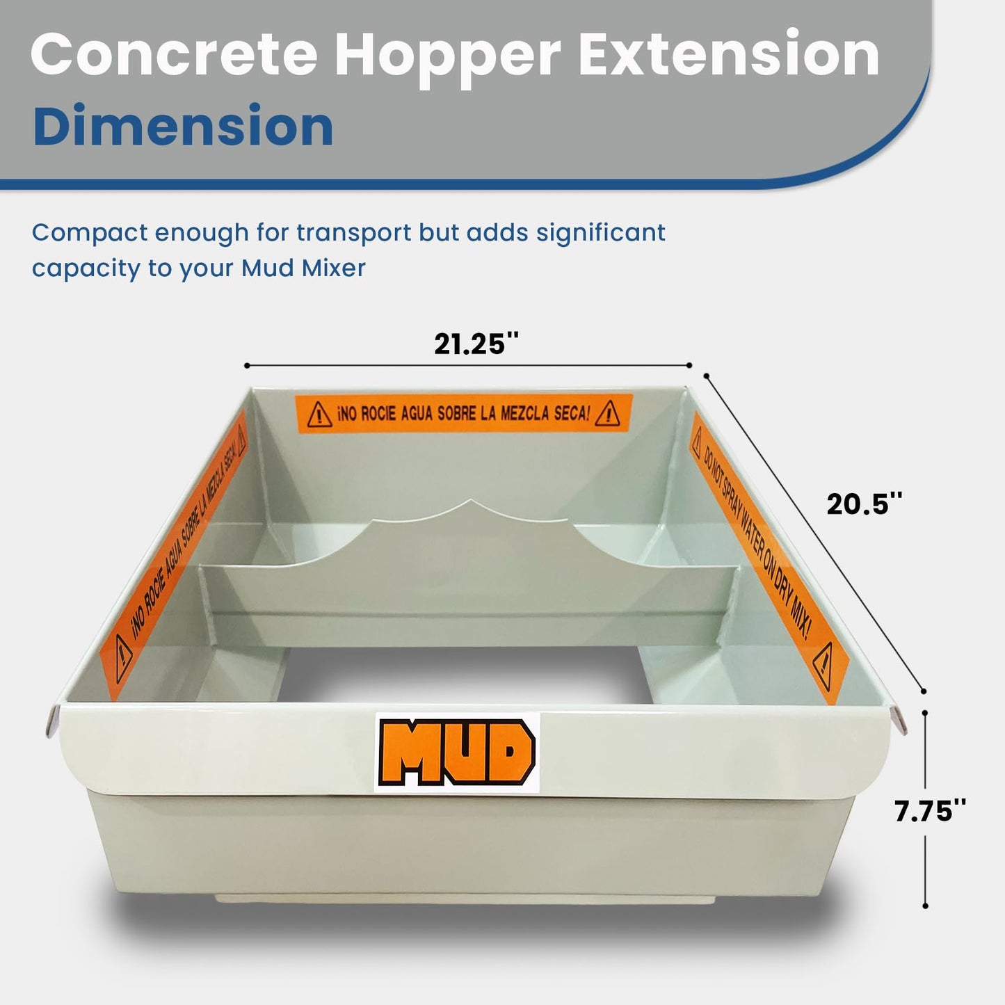 Upgraded MMAC-0123 Hopper Extension Compatible with Both Mud Mixer MMXR-3221 and Evolution Models, 250% More Dry Mix Capacity can Hold Approximately 5 Bags of 80 Pound Dry Mix at One Time