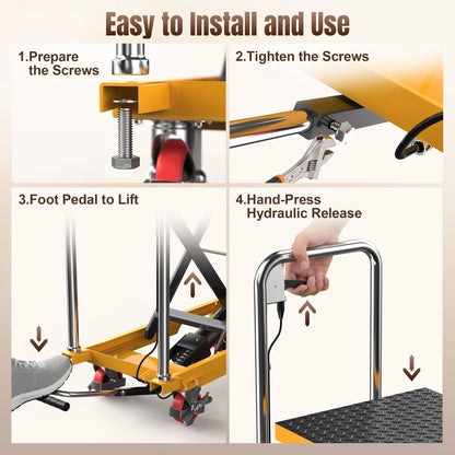 Tera Hydraulic Lift Table Cart: 330lbs Capacity, 8.9"-28.5" Lift Range Manual Single Scissor Lift with Anti-Collision Wheels Non-Slip Pad & Fixing Tape for Warehouse Material Handling LT1501