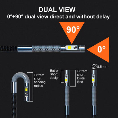 DXZtoz Dual-Lens Articulating Borescope with Light, 5-inch Engine Endoscope Inspection Camera with Articulated Snake Camera, 1080P Videoscope for Automotive Home Mechanics-5FT