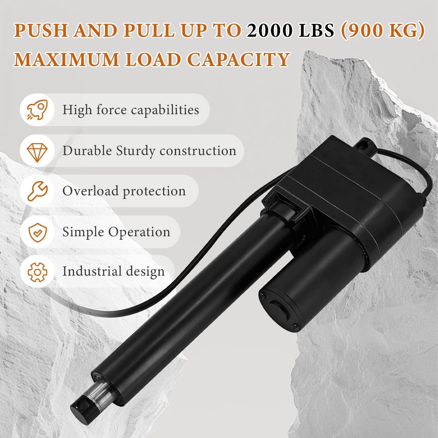 8" Heavy Duty Linear Actuator | 8 Inch Stroke | 12V | 2000 lbs Force | IP65 Protection | Replace for PA-17 | High Force Linear Actuator for Industrial Agriculture Agriculture Automotive