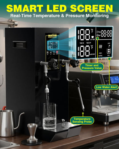 WantJoin Commercial Milk Frother & Beverage Heater - 1800W Multi-functional Milk Steamer Machine with LED Display Panel for Latte, Cappuccino, Coffee, Milk Tea Foam, Hot Water Dispenser - Hotel & Home