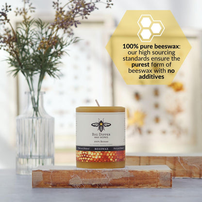 Big Dipper Wax Works 100% Pure Beeswax Pillar Candles (1 Pack) – 3" x 3.5" Handmade in USA, Long Burning Clean Soot-Free, Natural Honey Aroma, Eco-Friendly Cotton Wick, Home Décor & Meditation
