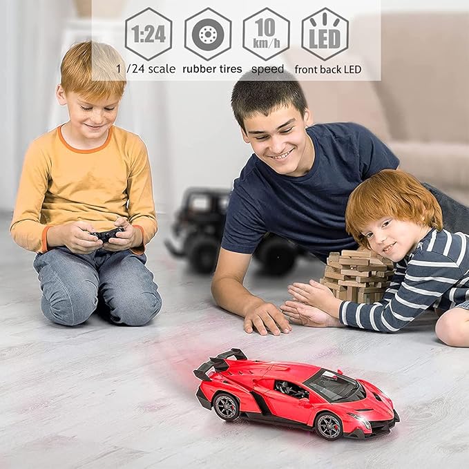 QUN FENG Remote Control RC CAR Racing Cars Compatible with Lamborghini Veneno Officially Licensed 1:24 Toy RC Cars Model Vehicle for Boys 678 Years Oldred
