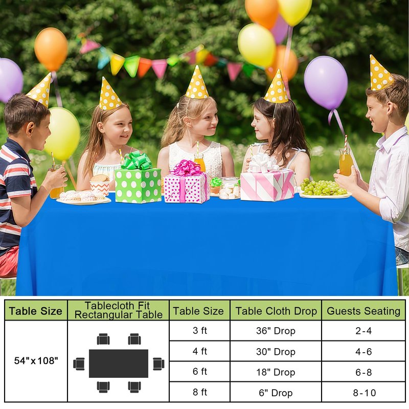Smiry Disposable Table Cloth - 6 Pack, 54 x 108 Inch Waterproof Rectangle Tablecloths for Parties, Decorative Plastic Table Cover, Leakproof & Sturdy, Blue