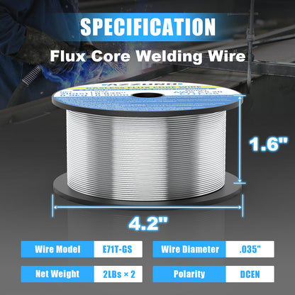 AZZUNO 8 in 1 200A MIG Welder & .035" 2LBS 2-Pack Flux Core Mig Welding Wire, 110V/220V Welder Machine Flux Core MIG/Gas MIG/MAG/Aluminum MIG/Spot MIG/Lift TIG/Stick Welding/Spool Gun Compatible, Mul