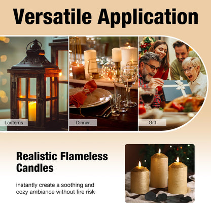 Eywamage Gold Flameless Pillar Candles with Remote, Flickering LED Wax Candles Battery Operated Set of 3