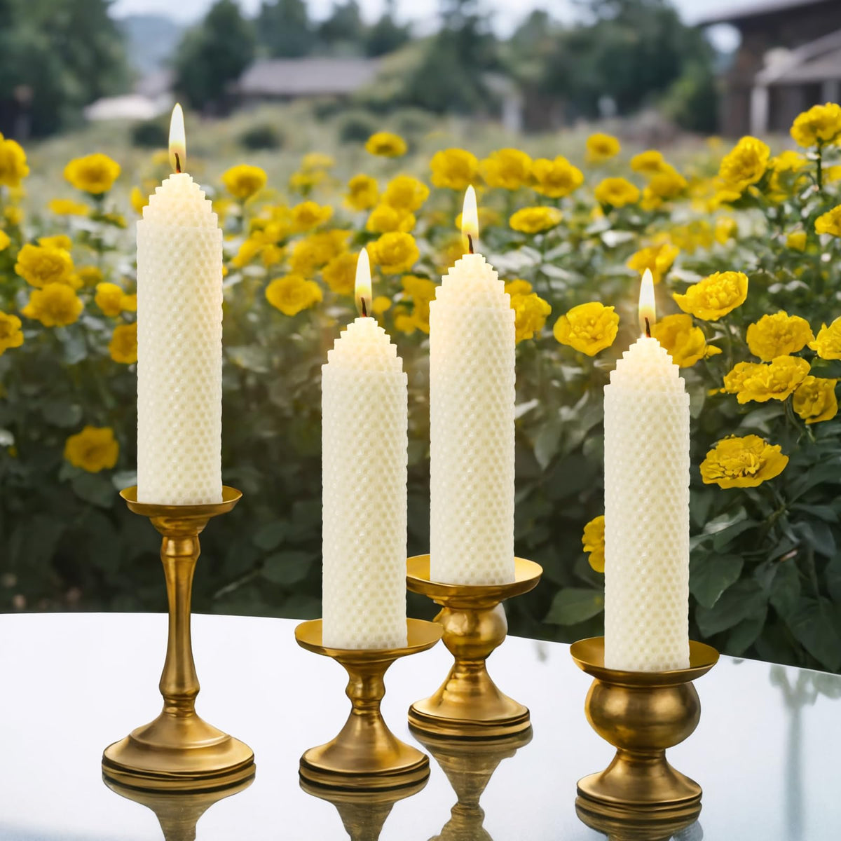White Beeswax Pillar Candles Set of 6 - Handmade Pure Beeswax Rolled Candles for Gift & Home Decor (1.5×6 in)