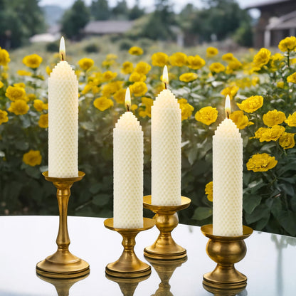 White Beeswax Pillar Candles Set of 6 - Handmade Pure Beeswax Rolled Candles for Gift & Home Decor (1.5×6 in)