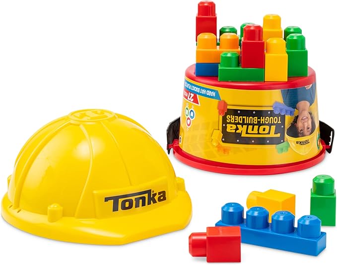 Construction Helmets and Block Bucket Tonka Construction Play Set Building Toys for Creative Play Role Play Gift for Boys Girls Age 3+