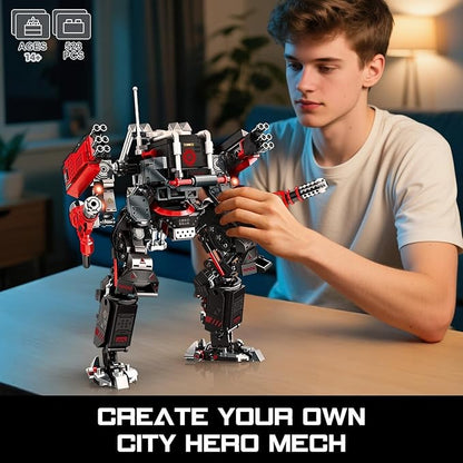 HIGH GODO Crimson Fighter Mech Robot Transforming Building Blocks Set for AdultsCity Warrior Justice Hero Soldier Mech Model Building Kit Cool Creative Robots Toys Gift for Teens 523 Pieces
