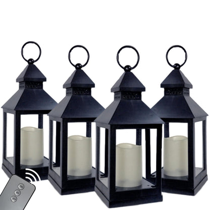 Black Decorative Lanterns Set of 12 – 11" LED Flameless Candle Lanterns with Remote & 4 Hour Timer – Indoor Outdoor Hanging Lanterns for Patio, Porch, Wedding, Pathway Decor