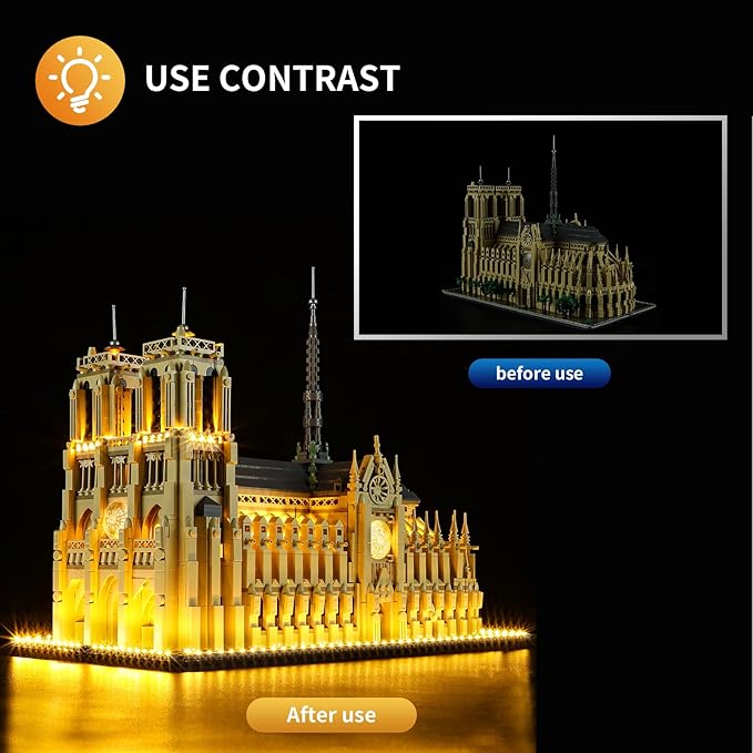 Vaodest LED Light for Lego Notre Dame Cathedral Architecture 21061 Building Blocks ModelDesign and Configuration Compatible with Model 21061(Led Light Only Not Building Block Kit)