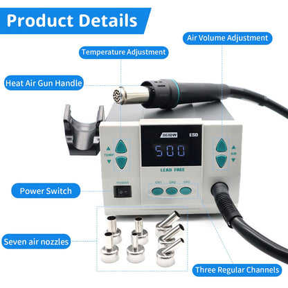 861DW Hot Air Rework Station,1000W Hot Air Station, 110V Desoldering Gun Hot Air Soldering Station Can Be Used for BGA Chip Soldering, Digital Maintenance (With 7 Nozzles)