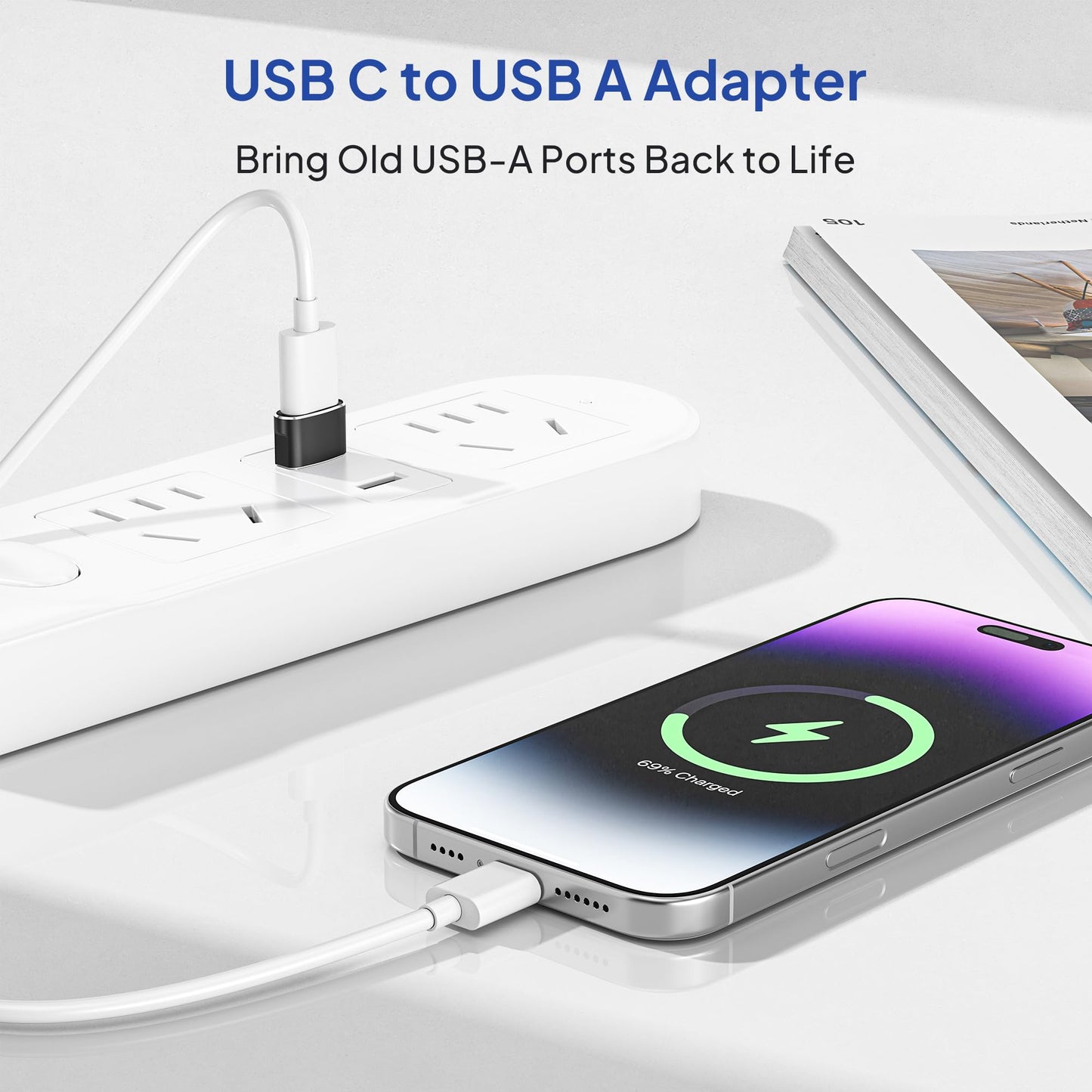 Elebase USB to USB C Adapter 4Pack,USBC Female to A Male Car Charger,Type C Converter Adaptor for iPhone 17 16 Pro Max 15 14 13 12 Plus,Apple Watch iWatch 11 10 Se Ultra 3,iPad Air,Samsung Galaxy S25