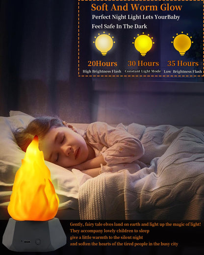Fake Fire Lamp,3D Rechargeable Travel Night Light with Cozy Lighting,3-Mode LED Fake Fireplace Candles for Apartment Patio Decor Outdoor Camping Decorations…