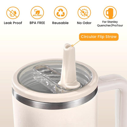 ANTAND 2 Pack Leakproof Lid Replacement 40 oz for Stanley Cup Accessories, Flip Straw Tumbler Leak Proof Lids for Stanley Quencher H2.0, Dust-Proof Straw Cover for stanley cups (Beige,Light Nectarine)
