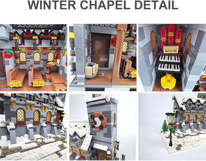 Winter Chapel Architecture Building Blocks Set Christmas Themed MOC Snow Village Church House Model Kit Vacation Holiday Building Gift for Adults Women &amp Teens (1074pcs)