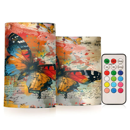 ALAZA Handwriting Butterfly Flameless Candles, LED Pillar Candles with Remote Timer, Battery Operated Candles Set of 2