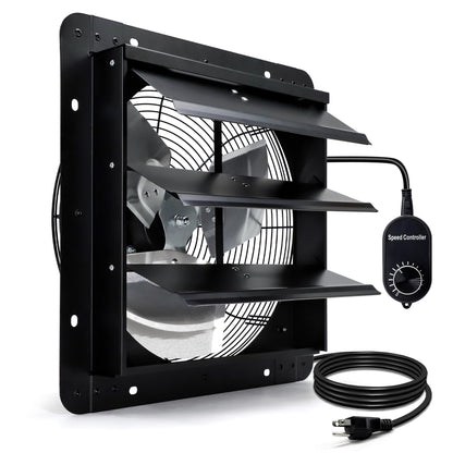 Hipoilk 14 Inch Shutter Exhaust Fan for Greenhouse, Shed, Garage, Barn, Chicken Coop Ventilation, 1088 CFM High Power Wall Mount Attic Fan with Speed Controller and Power Cord, Black