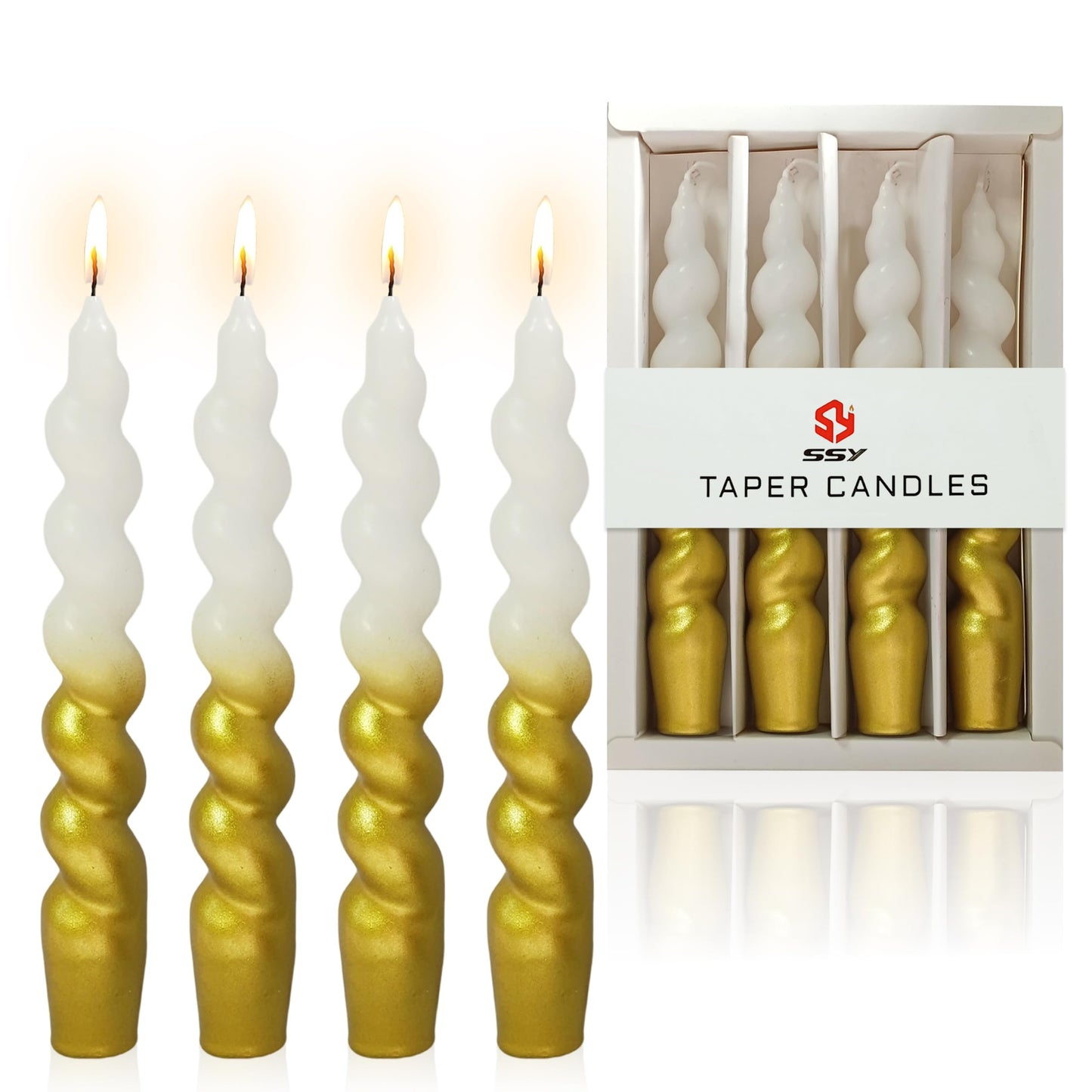 Christmas Spiral Candles Gold Taper Candles -7.5 in Unscented Candlestick for Winter Gift Holiday Christmas Home Decoration Candles, 4 Pack