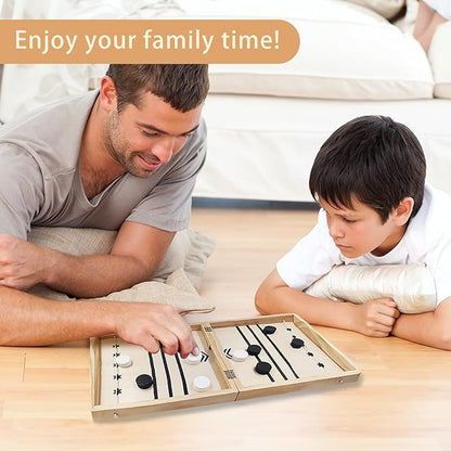 4 in 1 Wooden Fodable Fast Sling Puck Game Set – Chess Tic Tac Toe Checkers Board Game for Kids &amp Adults Portable Tabletop Family Toy for Travel &amp Game Night