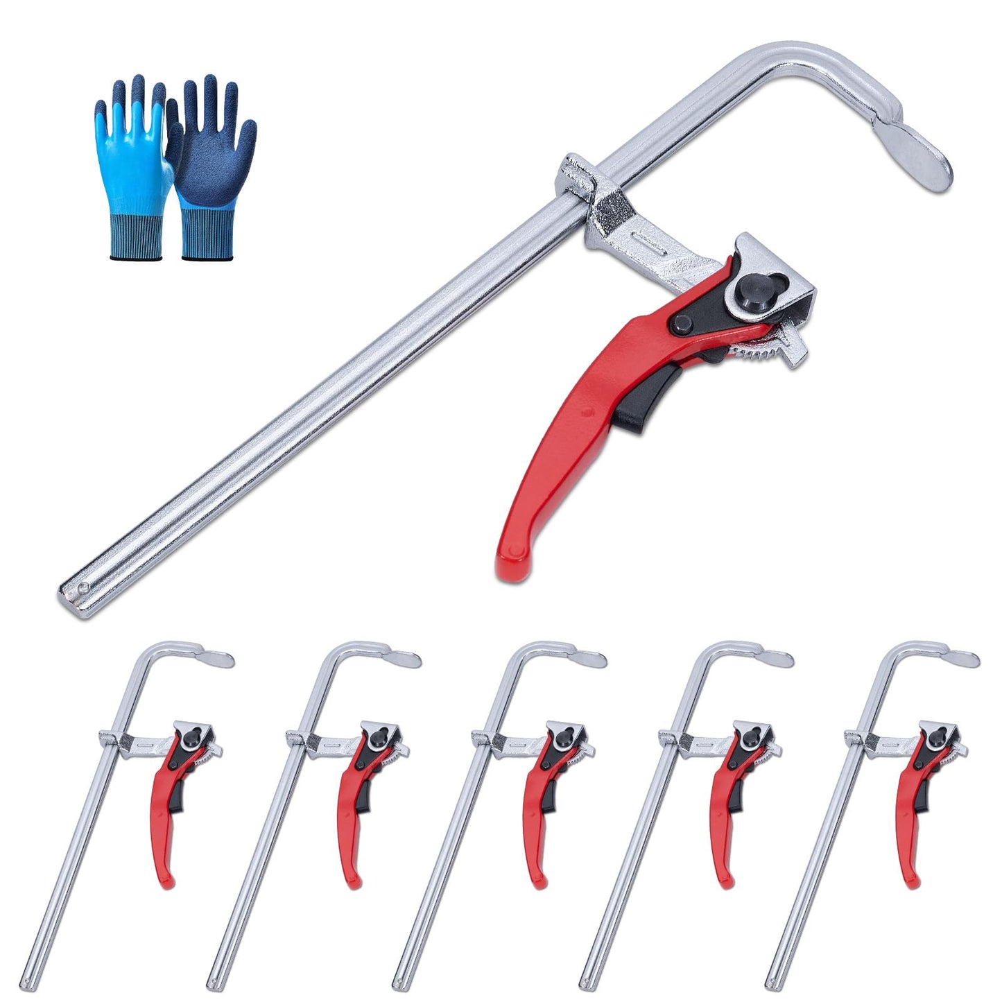 SajoSolid 6 Packs Bar Clamps Set, Throat Depth 2-3/8 Inch Heavy Duty Forged Steel Ratcheting Table Clamp, Guide Rail System with Max 330 Lbs Load Limit for Grinding, Milling, Precision Cutting
