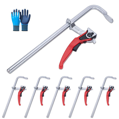 SajoSolid 6 Packs Bar Clamps Set, Throat Depth 2-3/8 Inch Heavy Duty Forged Steel Ratcheting Table Clamp, Guide Rail System with Max 330 Lbs Load Limit for Grinding, Milling, Precision Cutting