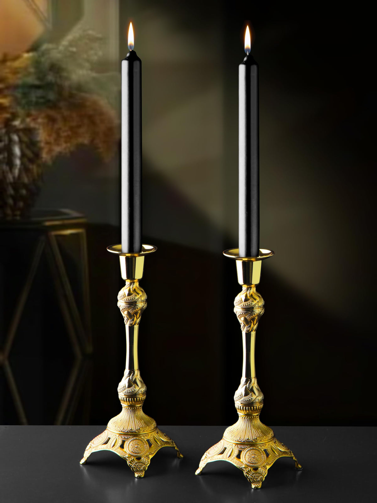 Alisveristime 2-Piece Candle Holder Set - Medium Size Decorative Zamac Candlesticks for Elegant Home Decor (Gold & Silver) (Gold)