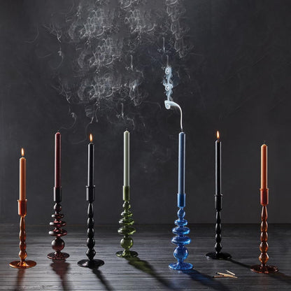 47th & Main Holder for Taper Candle Glass Candlestick Candleholder, 10-Inches High, Plum