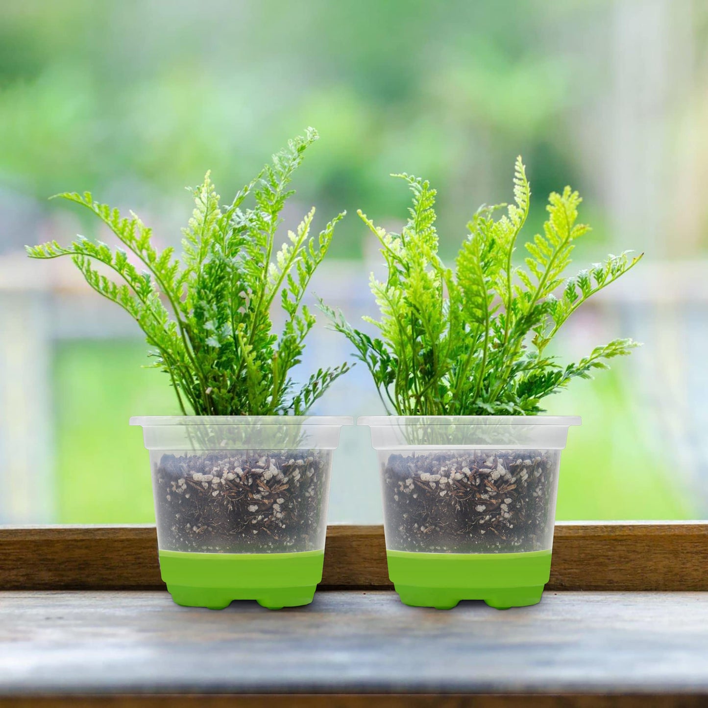 MIXC 30 Packs 4" Reinforced Clear Nursery Pots with Silicone Base for Easy Transplant, Transparent Plastic Plant Pot Reusable Seedling Pots Seed Starter Pots Flower Pot, Green