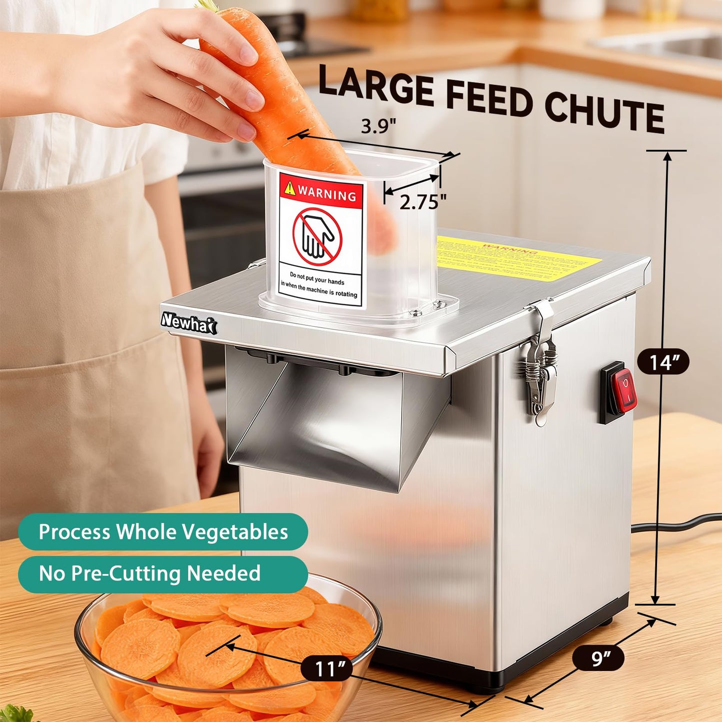 Newhai 4 in 1 Commercial Vegetable Processor Multifunctional Automatic Vegetable Slicer Dicer & Shredder Wavy Potato Cutter Machine 330lb/h Stainless Steel Vegetable Fruit Cutter 200W 110volt