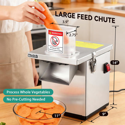 Newhai 4 in 1 Commercial Vegetable Processor Multifunctional Automatic Vegetable Slicer Dicer & Shredder Wavy Potato Cutter Machine 330lb/h Stainless Steel Vegetable Fruit Cutter 200W 110volt